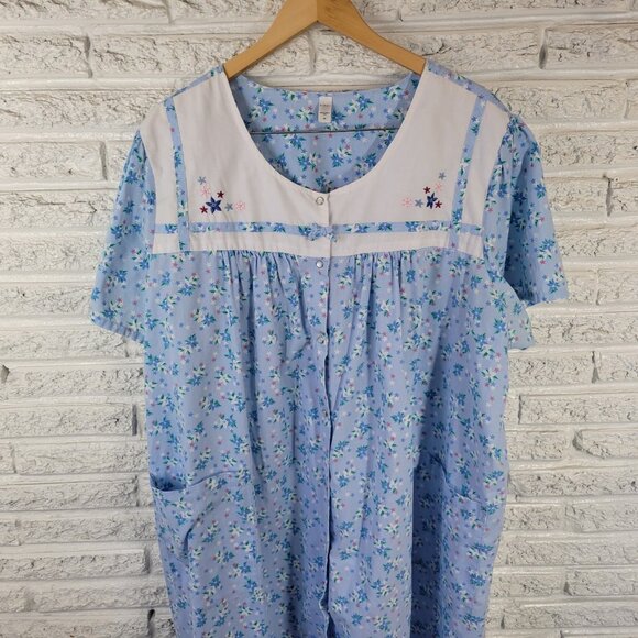 Pink by Kmart Robe 3X Plus Blue Floral Snap Front Embroidered FLO297E - Picture 4 of 13